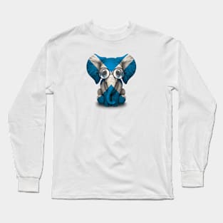 Baby Elephant with Glasses and Scottish Flag Long Sleeve T-Shirt